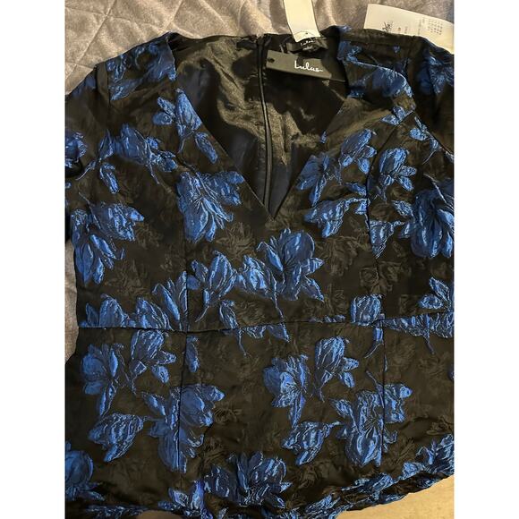 Lulus NEW Black Blue Lace Floral Jacquard Elegant Taste Cocktail Dress Large - Picture 11 of 11